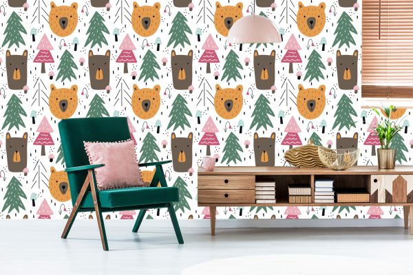 Behang Beren En Kerstbomen Voor Kinderen - Afbeelding 6