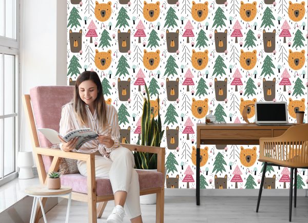 Behang Beren En Kerstbomen Voor Kinderen - Afbeelding 7
