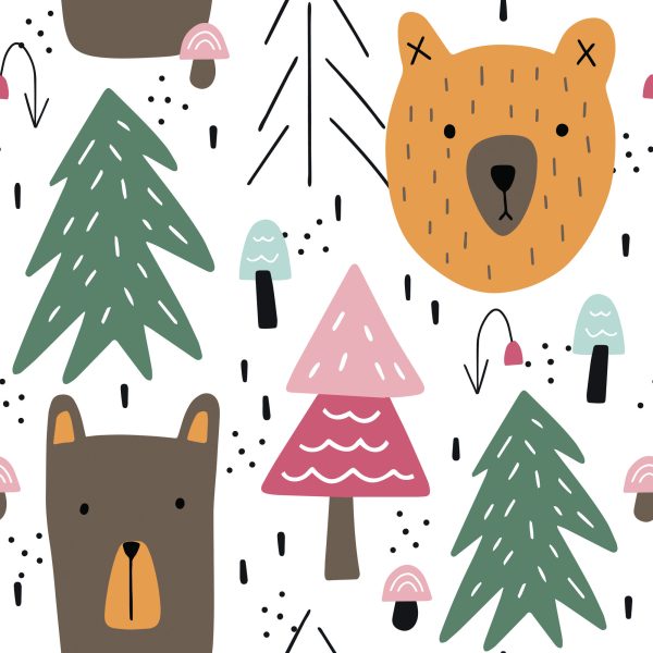 Behang Beren En Kerstbomen Voor Kinderen - Afbeelding 2
