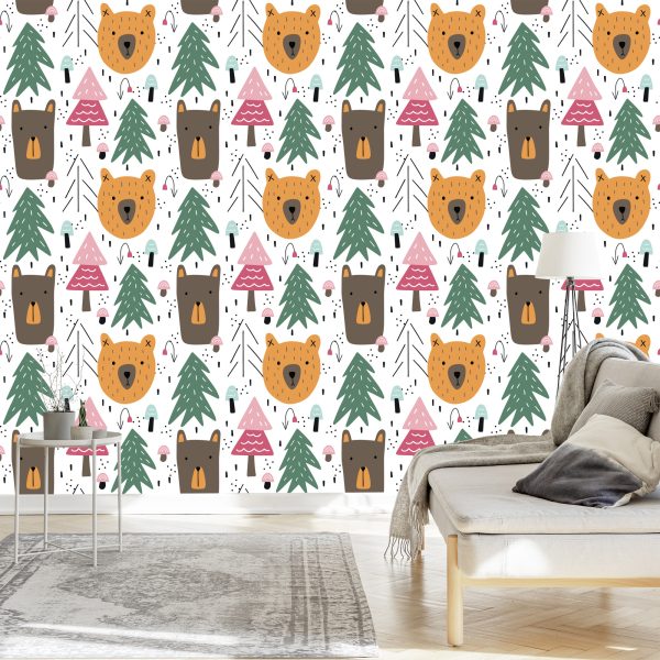 Behang Beren En Kerstbomen Voor Kinderen - Afbeelding 3