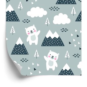 Behang Teddyberen Tussen Wolken En Bergen