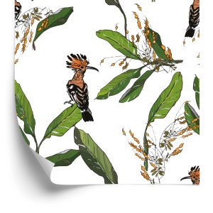 Behang Hoopoes En Bladeren
