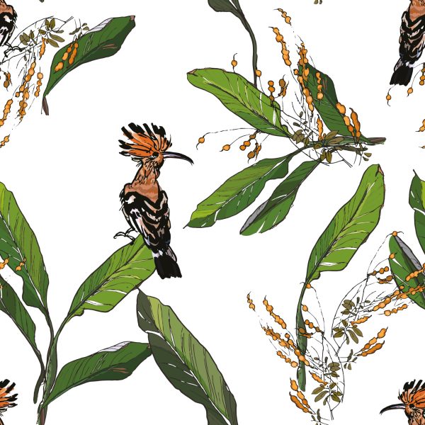 Behang Hoopoes En Bladeren - Afbeelding 2