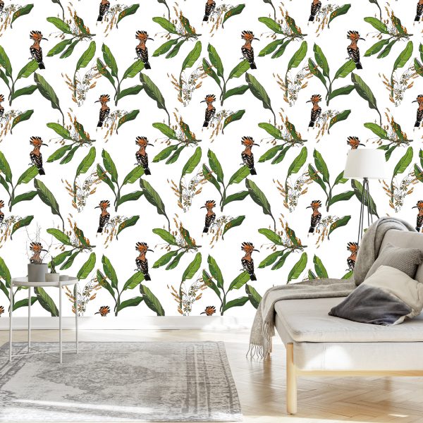 Behang Hoopoes En Bladeren - Afbeelding 3