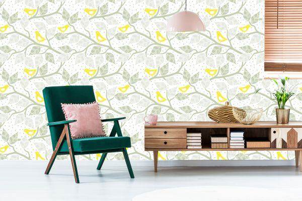 Behang Vogels, Bladeren En Takken - Afbeelding 6