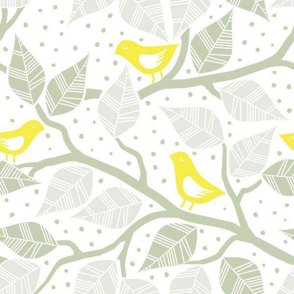 Behang Vogels, Bladeren En Takken - Afbeelding 2