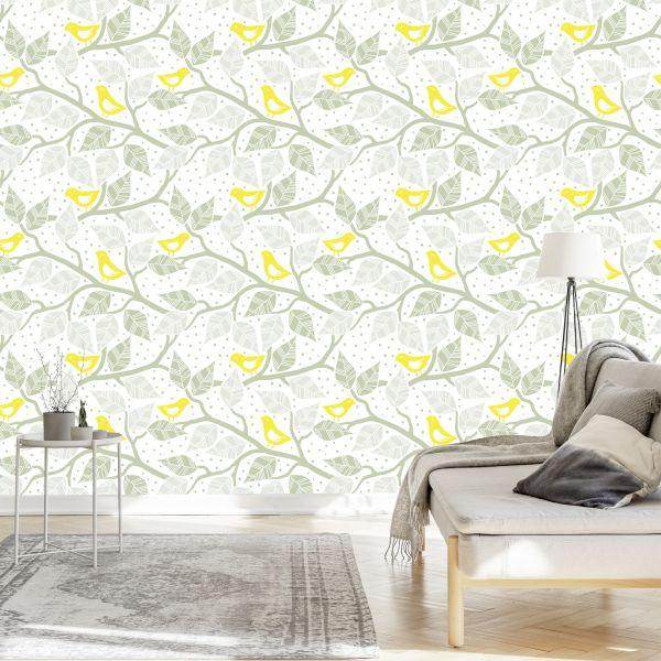 Behang Vogels, Bladeren En Takken - Afbeelding 3