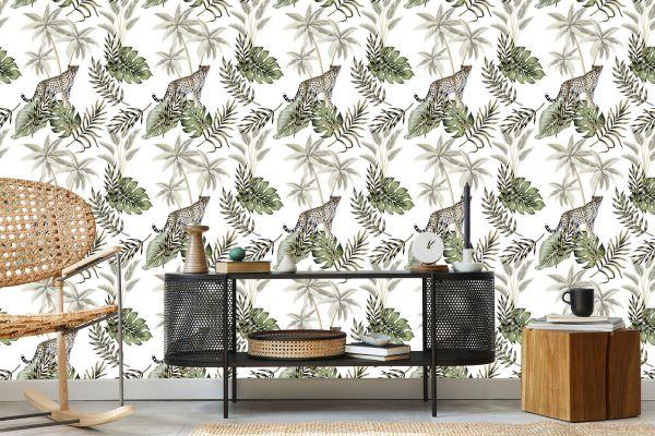 Behang Wilde Katten En Bladeren - Afbeelding 5