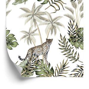 Behang Wilde Katten En Bladeren
