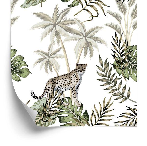 Behang Wilde Katten En Bladeren