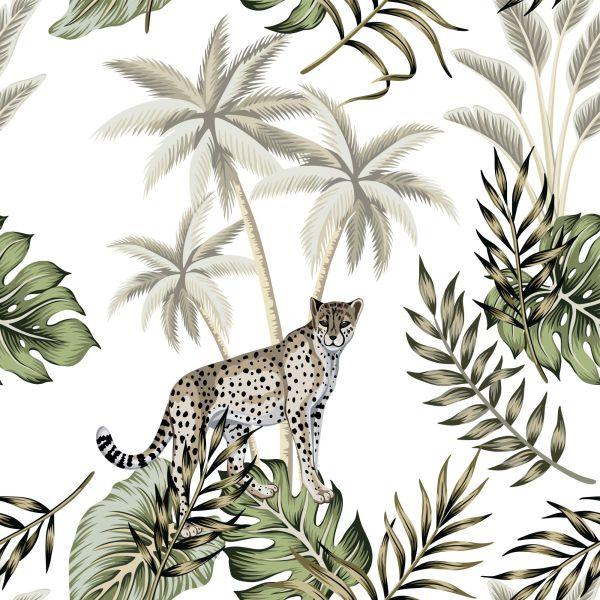 Behang Wilde Katten En Bladeren - Afbeelding 2