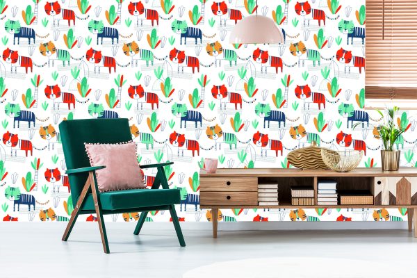 Behang Voor Kinderen, Katten, Planten, Scandinavische Stijl - Afbeelding 6