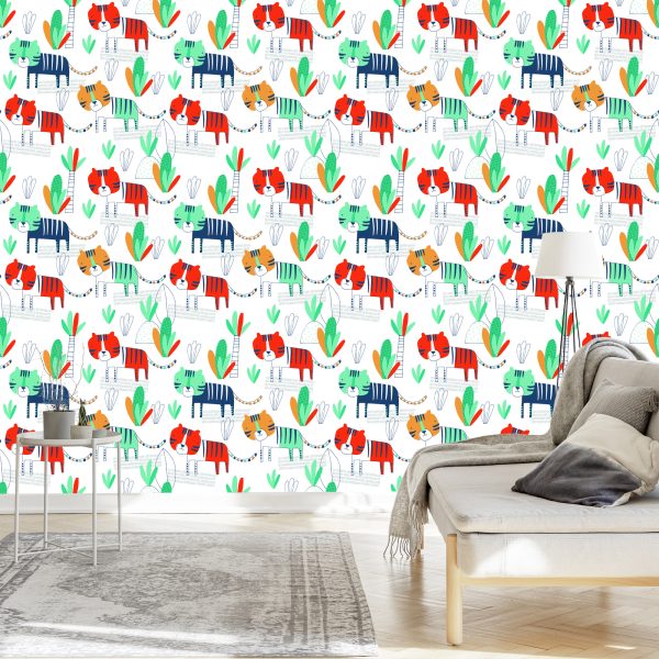 Behang Voor Kinderen, Katten, Planten, Scandinavische Stijl - Afbeelding 3