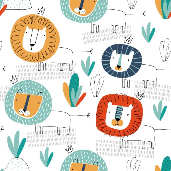 Behang Leeuwen In Kinderkamer In Scandinavische Stijl - Afbeelding 2