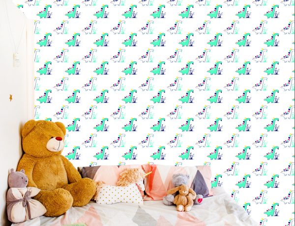 Behang Voor Babykamer Dinosaurussen, Planten, Bladeren - Afbeelding 6