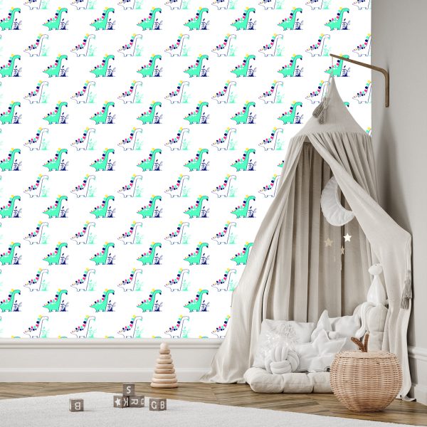 Behang Voor Babykamer Dinosaurussen, Planten, Bladeren - Afbeelding 3