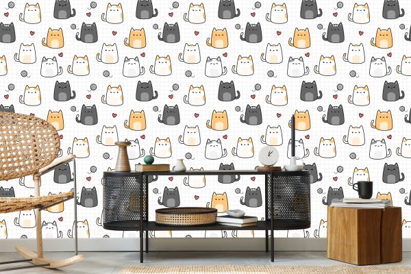 Behang Voor Kinderen - Kittens En Harten - Afbeelding 5