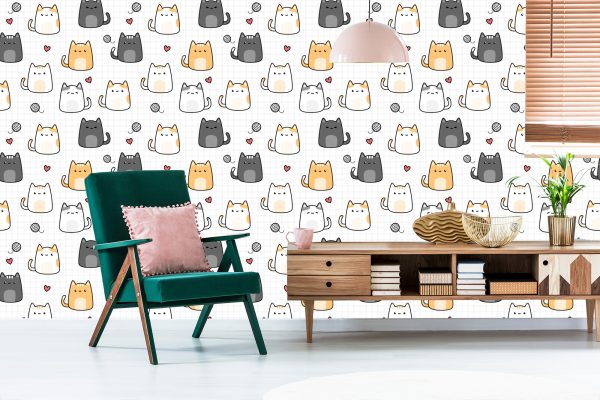 Behang Voor Kinderen - Kittens En Harten - Afbeelding 6