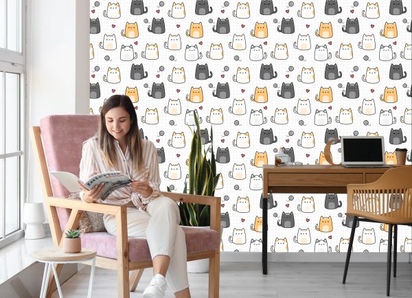 Behang Voor Kinderen - Kittens En Harten - Afbeelding 7