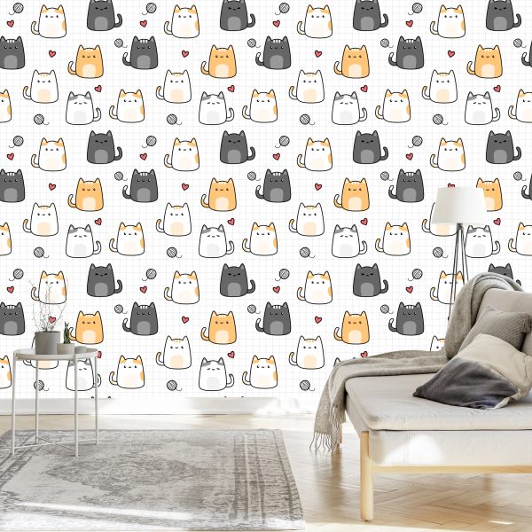 Behang Voor Kinderen - Kittens En Harten - Afbeelding 3