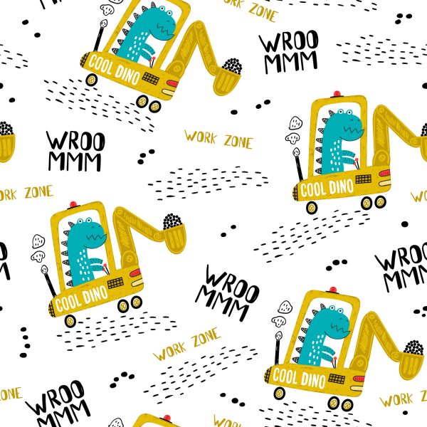 Behang Voor Boy Dinosaurs Voertuigen Graafmachine: - Afbeelding 2