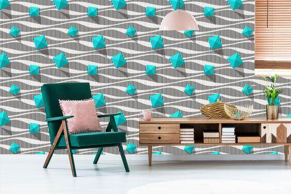 Behang Piramides Op Zwart - Witte Achtergrond - 3D-Effect - Afbeelding 6