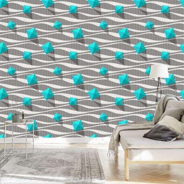 Behang Piramides Op Zwart - Witte Achtergrond - 3D-Effect - Afbeelding 3
