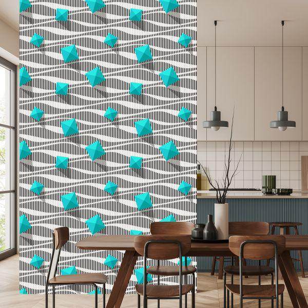 Behang Piramides Op Zwart - Witte Achtergrond - 3D-Effect - Afbeelding 4