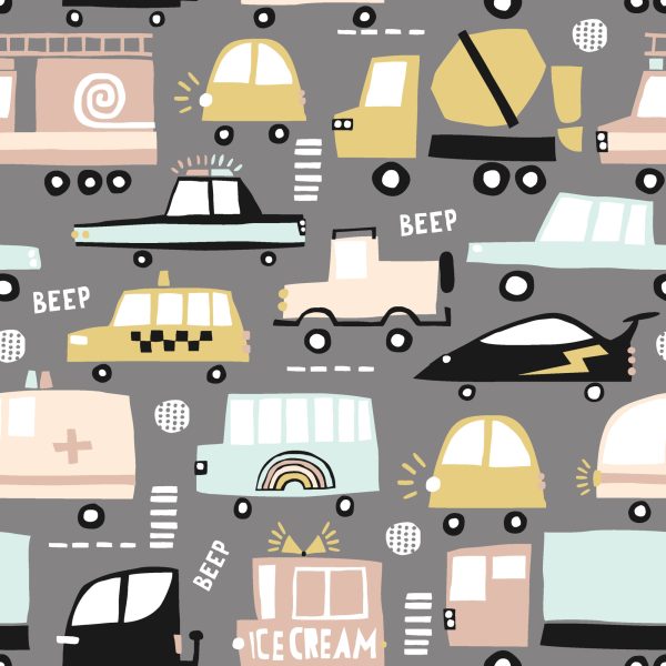 Behang Voor Kinderen - Kleurrijke Auto's In Scandinavische Stijl - Afbeelding 2