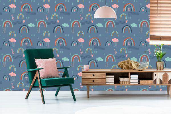 Behang Regenboogwolken Voor Kinderen In Scandinavische Stijl - Afbeelding 6