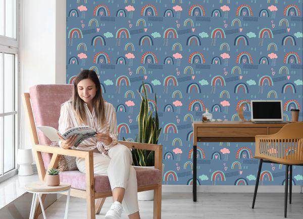 Behang Regenboogwolken Voor Kinderen In Scandinavische Stijl - Afbeelding 7