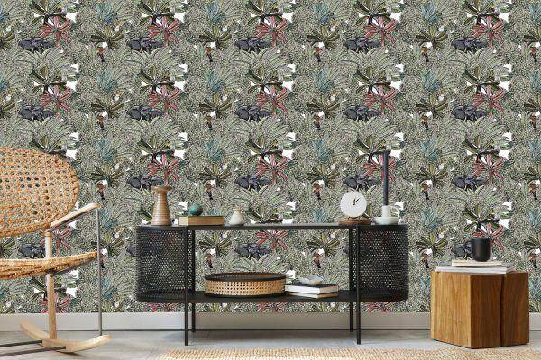 Behang Olifanten, Vogels En Bomen - Afbeelding 5