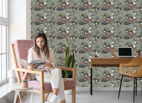 Behang Olifanten, Vogels En Bomen - Afbeelding 7