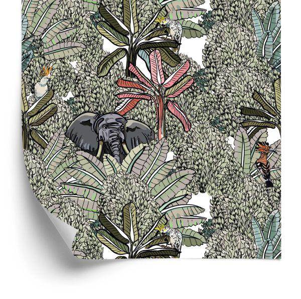 Behang Olifanten, Vogels En Bomen
