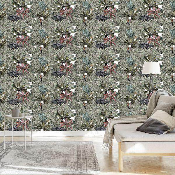 Behang Olifanten, Vogels En Bomen - Afbeelding 3
