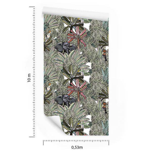 Behang Olifanten, Vogels En Bomen - Afbeelding 8