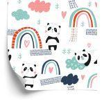 Behang Panda's Met Een Regenboog Op De Achtergrond