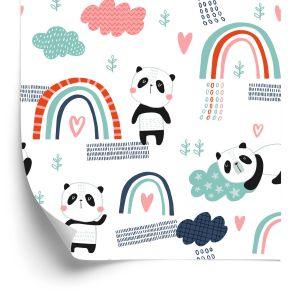 Behang Panda's Met Een Regenboog Op De Achtergrond