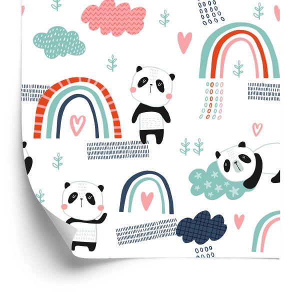 Behang Panda's Met Een Regenboog Op De Achtergrond