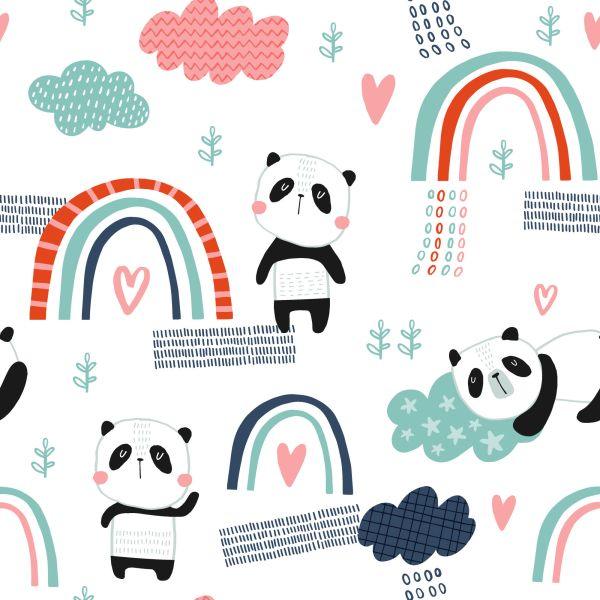 Behang Panda's Met Een Regenboog Op De Achtergrond - Afbeelding 2