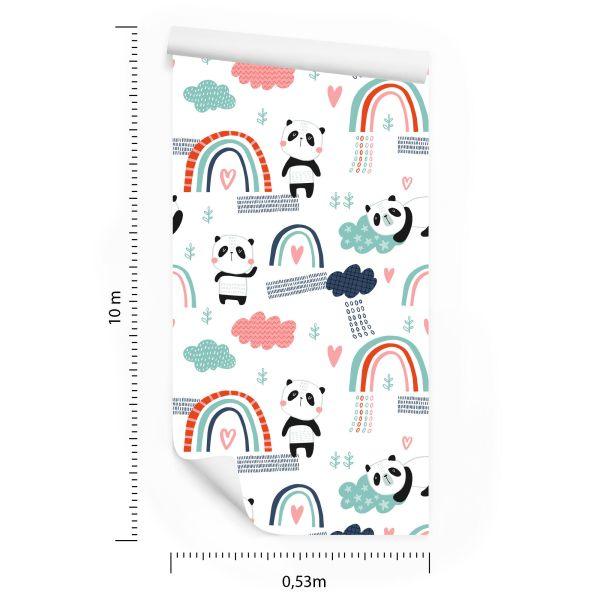 Behang Panda's Met Een Regenboog Op De Achtergrond - Afbeelding 8