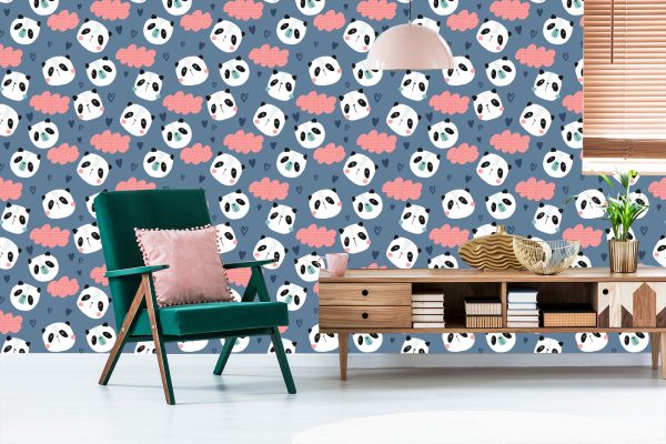 Behang Panda's Met Hartjes Op De Achtergrond - Afbeelding 6