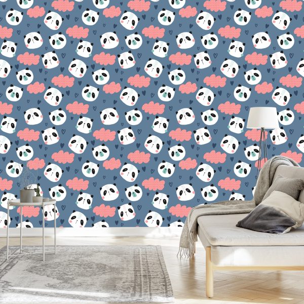 Behang Panda's Met Hartjes Op De Achtergrond - Afbeelding 3