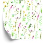 Behang Bloemen.aquarel Veldbladeren