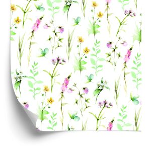 Behang Bloemen.aquarel Veldbladeren