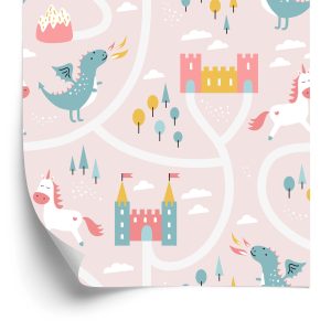 Behang Draken Eenhoorns Uit Een Sprookjeskinderkamer