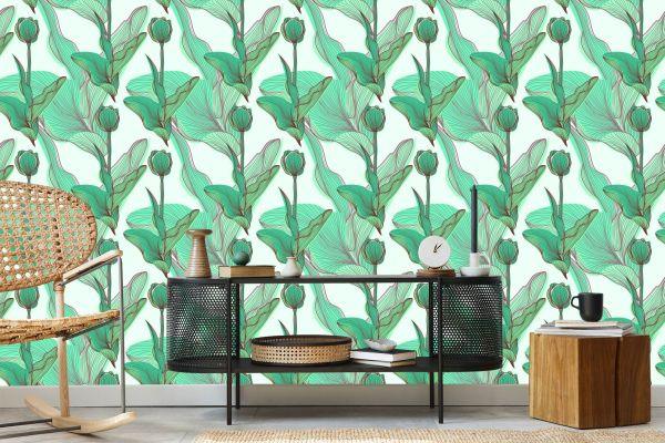 Behang Mooie Bladeren En Bloemen - Afbeelding 5
