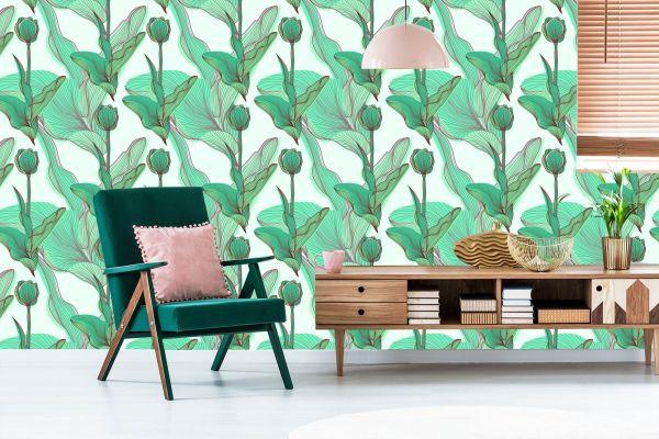 Behang Mooie Bladeren En Bloemen - Afbeelding 6