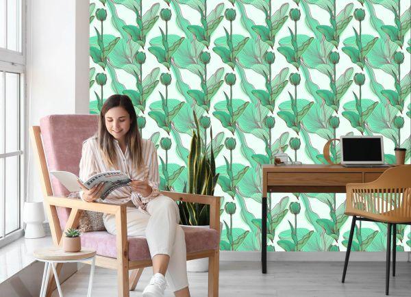 Behang Mooie Bladeren En Bloemen - Afbeelding 7