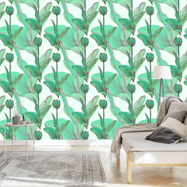 Behang Mooie Bladeren En Bloemen - Afbeelding 3